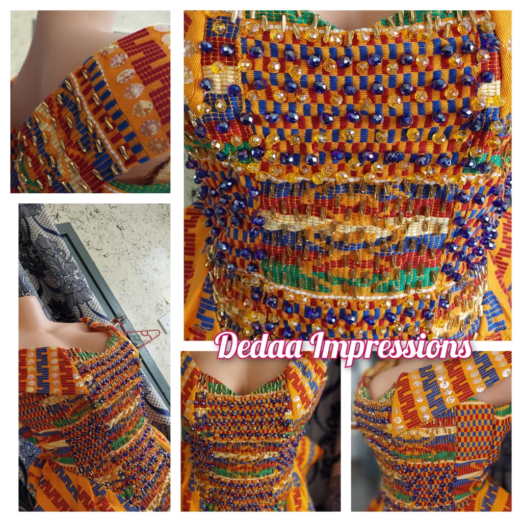 beading on kente wear
